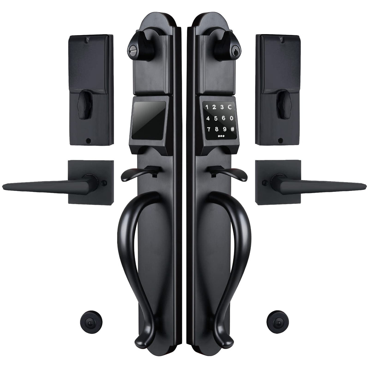 Keypad Deadbolt and Dummy for Double Front Door, Heavy Duty and Matte Black Finish, USMDHST2018DB-E-SET