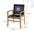 Acacia Wood Patio Dining Chairs Set (Black, 2 Pieces)
