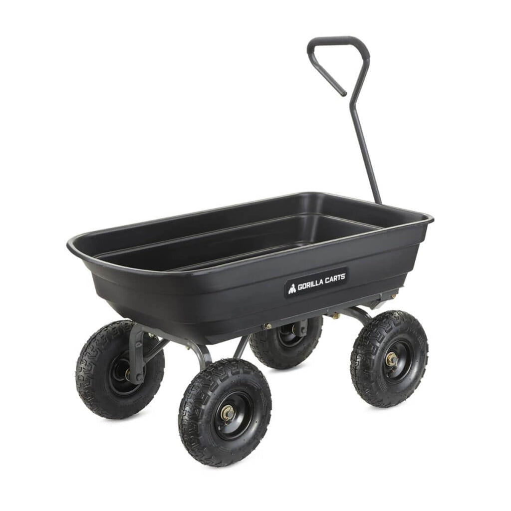 Gorilla Carts 600 lb Poly Garden Dump Cart, 4 Cu Ft Wagon, Quick-Release