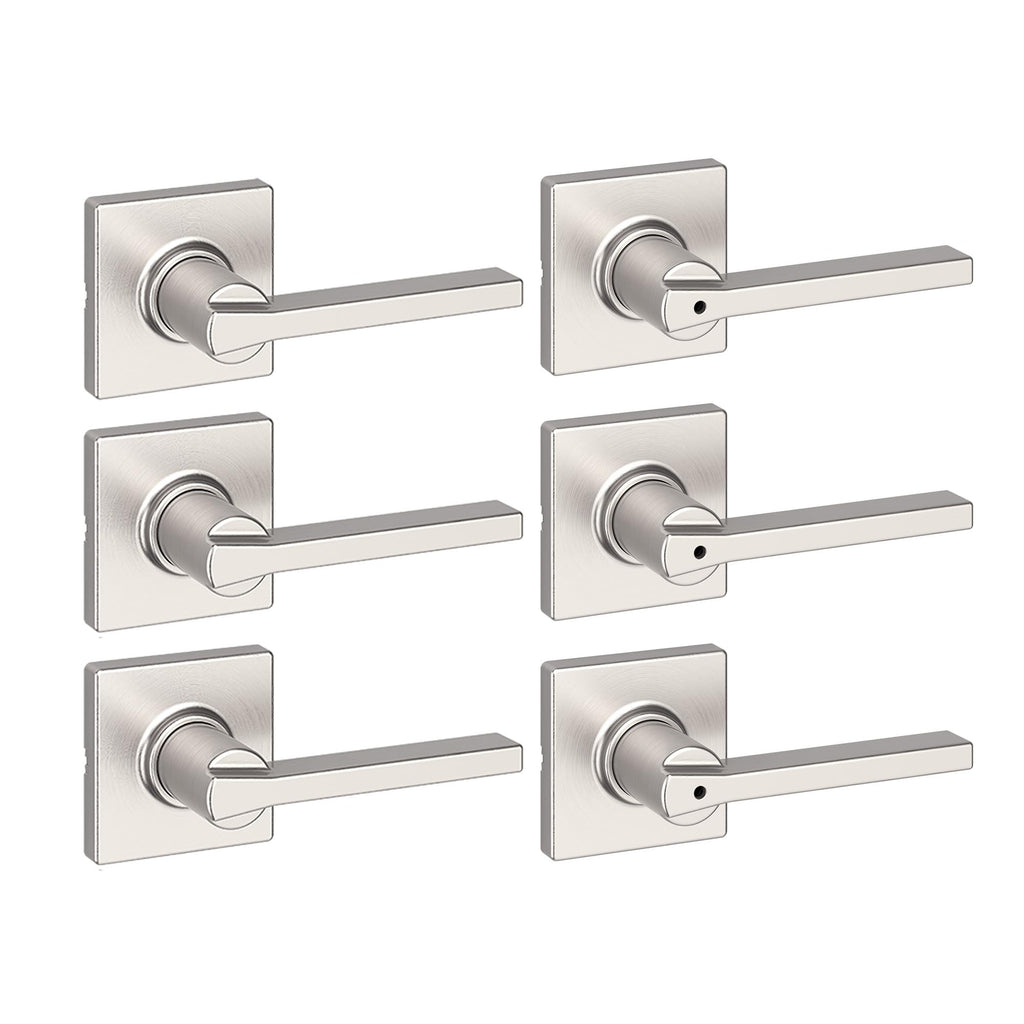 Kwikset Casey Entry Door Handle with Lock and Key, Secure Keyed Reversible Lever Exterior, for Front Entrance and Bedrooms, Matte Black, 4 Pack, Pick Resistant SmartKey Rekey Security and Microban