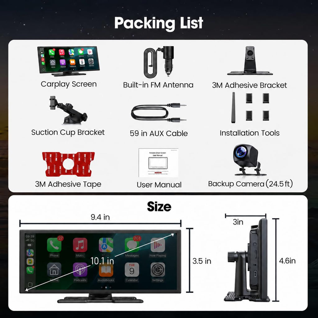 LAMTTO 11'' Wireless Carplay Screen with Net-Flix YouTube and Backup Camera
