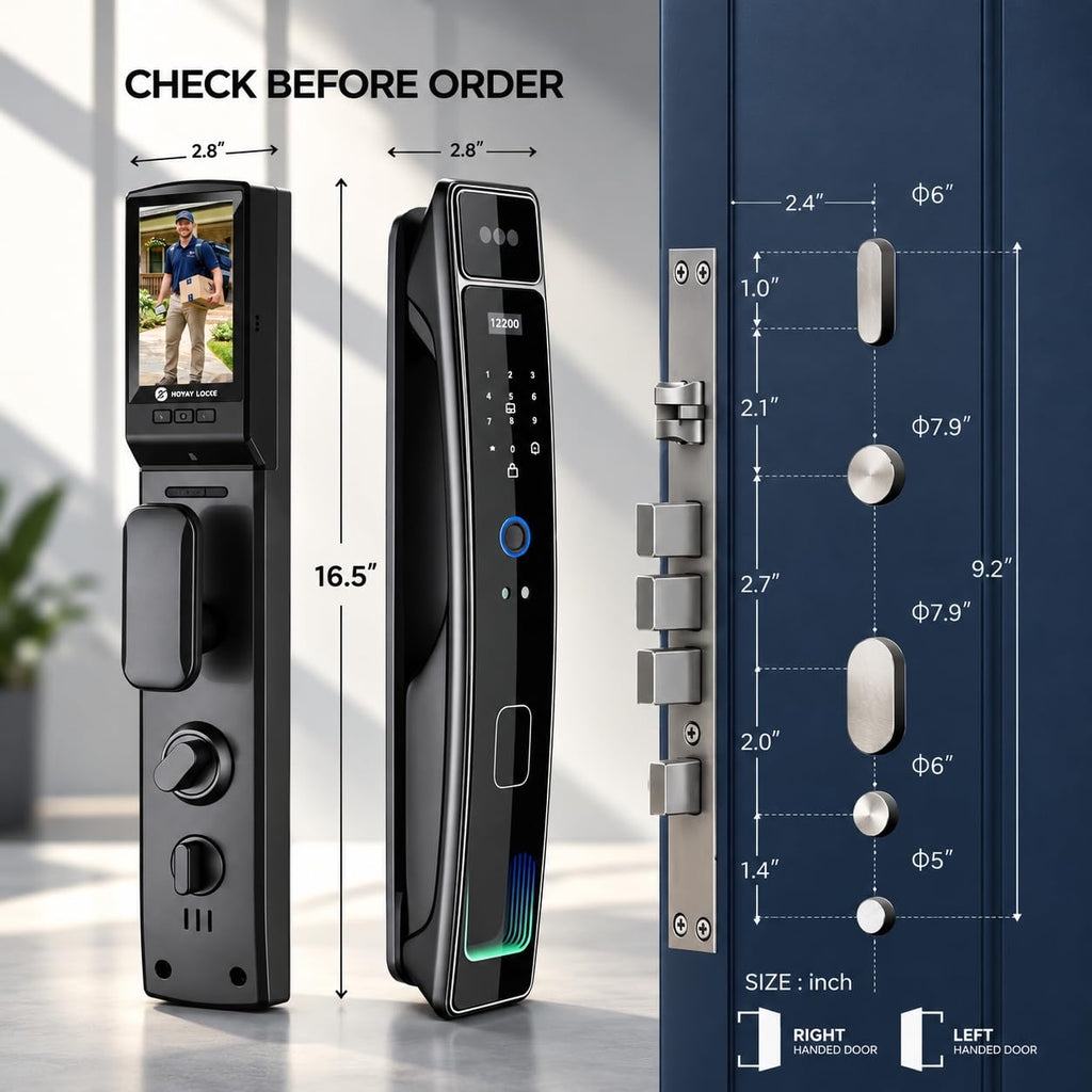 Smart Door Lock with Camera & 3D Face Recognition, Keyless Entry Door Lock with Fingerprint, Password, IC Card, App Control & Doorbell, Secure Mortise Lock for Front Door (Usmart App)