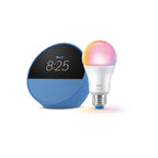 Echo Spot (newest model) with WiZ 60W A19 LED Smart Color Bulb - Connects to Your Wi-Fi - E26 Base - Control with Voice or App - Matter Compatible