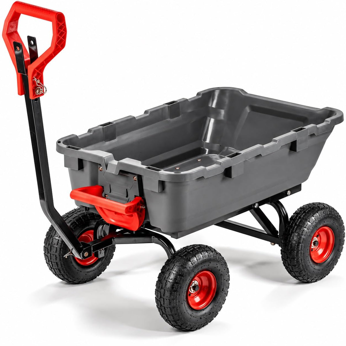 XtremepowerUS 2-in-1 Convertible Garden Cart & Dump Wagon, 800-LB Capacity Heavy Duty Utility Cart with Convertible Tow/Pull Handle, 10-Inch Pneumatic Tires for Yard, Lawn, Farm & Garden