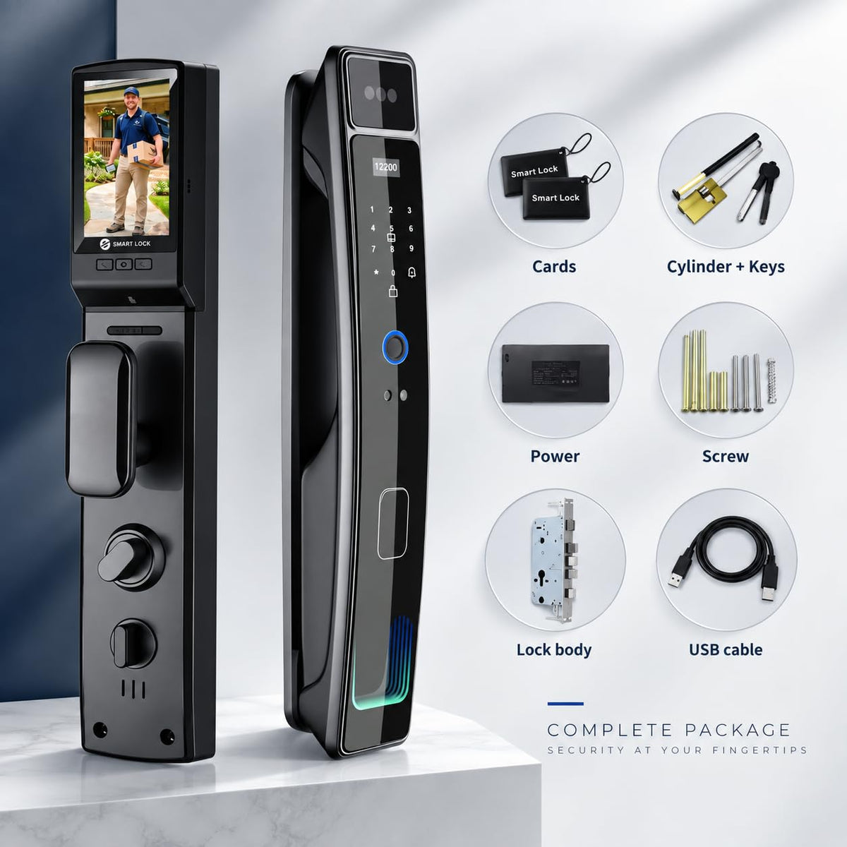 Smart Door Lock with Camera & 3D Face Recognition, Keyless Entry Door Lock with Fingerprint, Password, IC Card, App Control & Doorbell, Secure Mortise Lock for Front Door (Usmart App)