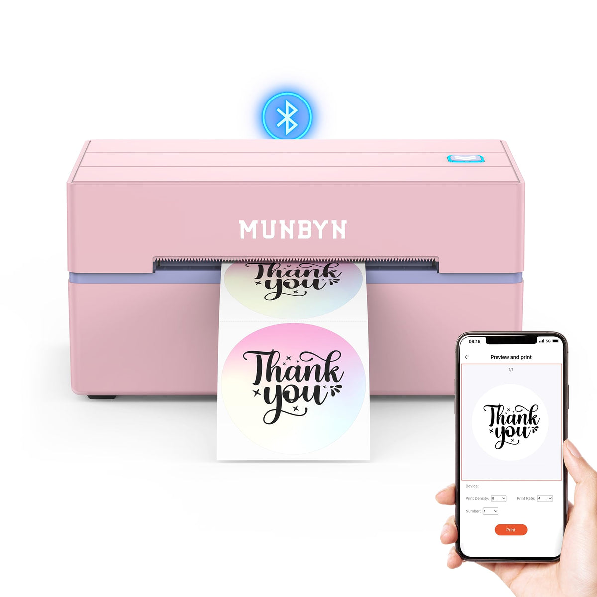 MUNBYN Bluetooth Thermal Label Printer, Wireless 4x6 Shipping Label Printer