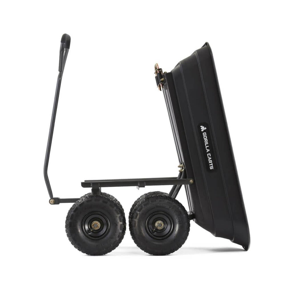 Gorilla Carts 600 lb Poly Garden Dump Cart, 4 Cu Ft Wagon, Quick-Release