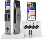 Smart Lock with Face Recognition: Biometric Palm Vine & Fingerprint, Video Intercom, Wishome APP Control, Keyless Entry Door Lock with HD Camera Display, Anti-Theft Alarm (Silver)