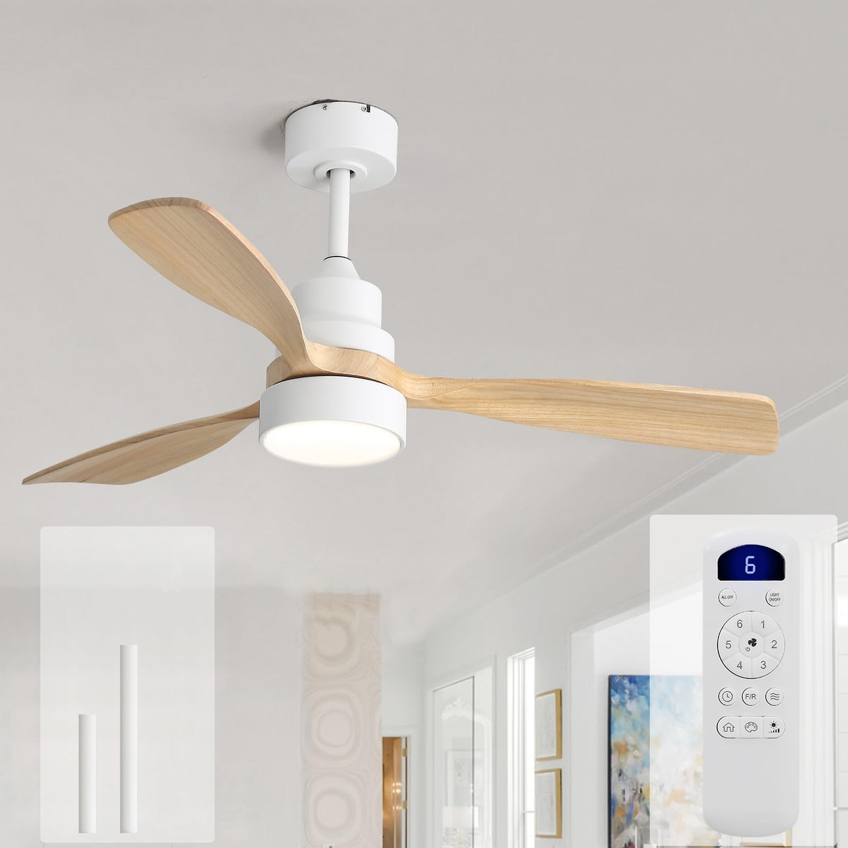 Sofucor 48 Inch Smart Wood Ceiling Fans with Lights, Flush/Downrod Mount