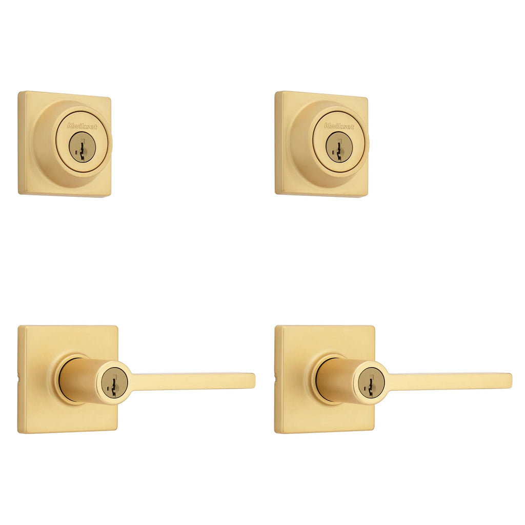 Kwikset Casey Entry Door Handle with Lock and Key, Secure Keyed Reversible Lever Exterior, for Front Entrance and Bedrooms, Matte Black, 4 Pack, Pick Resistant SmartKey Rekey Security and Microban
