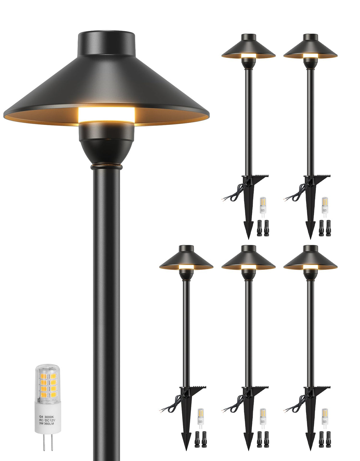 Low Voltage Landscape Lighting 12-Pack, Aluminum 12V Pathway Lights with G4 Bulbs, Waterproof Oil Rubbed Bronze Color Wired Path Lights with Connectors for Walkway Yard Garden