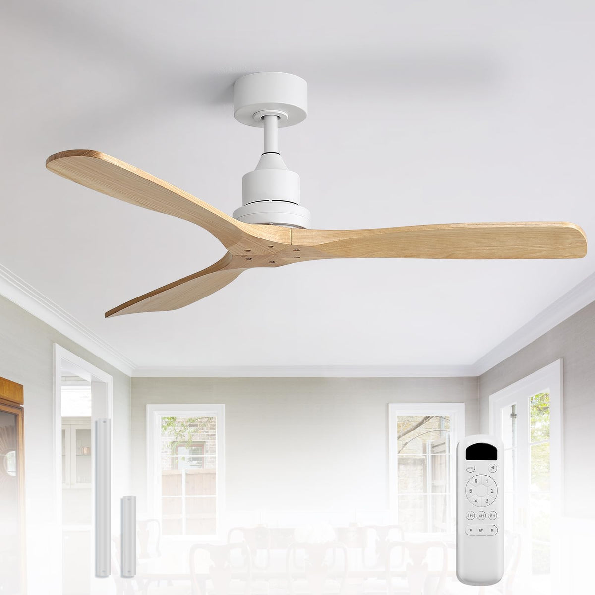 Sofucor 48 Inch Smart Wood Ceiling Fans with Lights, Flush/Downrod Mount