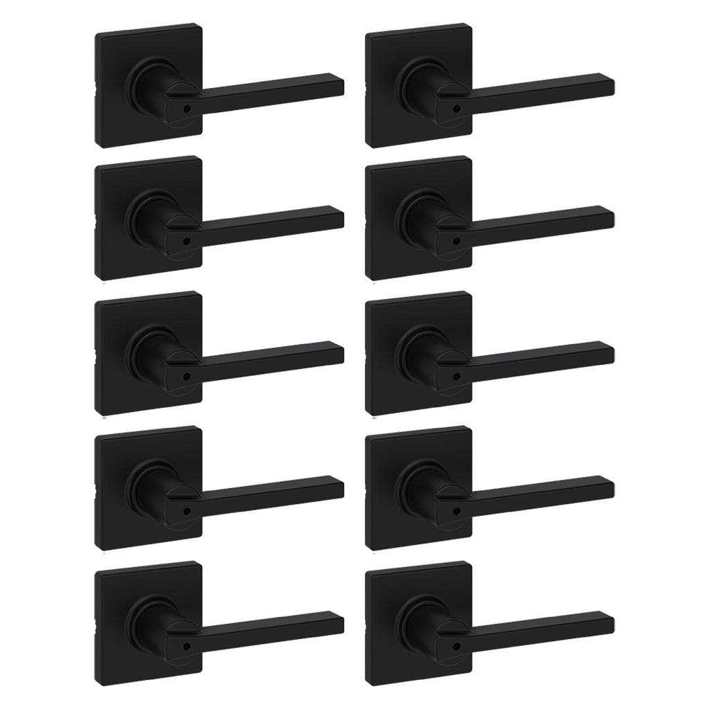 Kwikset Casey Entry Door Handle with Lock and Key, Secure Keyed Reversible Lever Exterior, for Front Entrance and Bedrooms, Matte Black, 4 Pack, Pick Resistant SmartKey Rekey Security and Microban