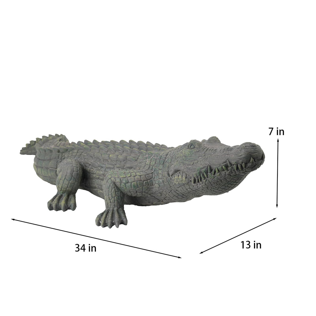 DiliComing Garden Decor Large Alligator Statue - 34 Inch Gray Resin Crocodile Outdoor Decor Swamp Themed Lawn & Yard Decoration Durable Outdoor Garden Statues Gifts