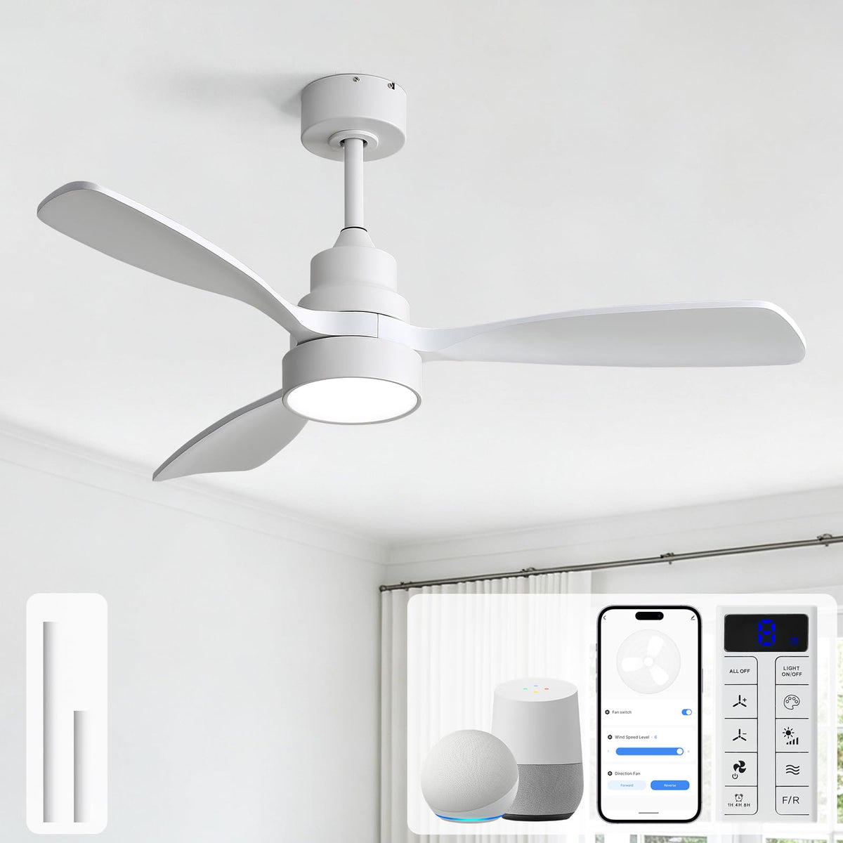 Sofucor 48 Inch Smart Wood Ceiling Fans with Lights, Flush/Downrod Mount