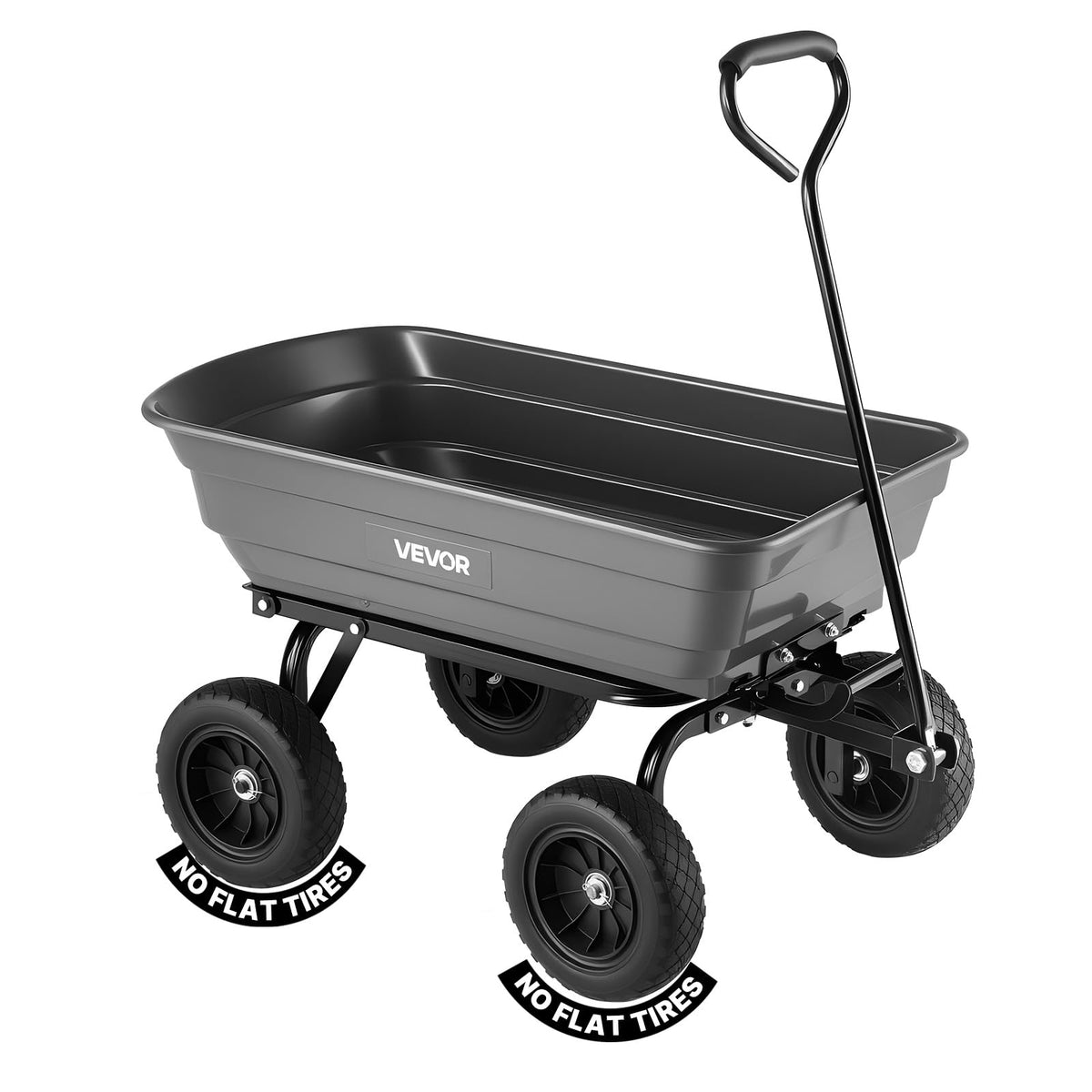 VEVOR 1500lbs Poly Garden Dump Cart Wheelbarrow Wagon with 2 in 1 Convertible Handle, Heavy Duty Yard Cart Wagon for with 13in All Terrain Wheels, Dump Trailer Tow Behind for Lawn Mower Tractor