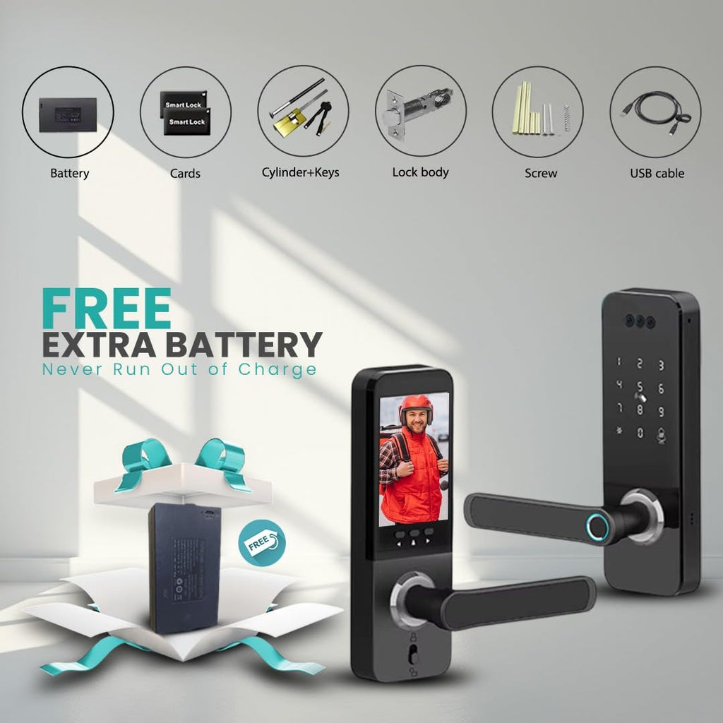 3D Face Recognition Smart Door Lock with HD Camera: Keyless Entry, Fingerprint, Passcode, IC Card, Key, Tuya App, Doorbell, Auto-Lock Deadbolt for Front Door, DIY Installation