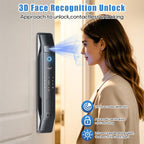 3D Face Recognition Smart Lock with Camera, Palm Vein Door Lock, Keyless Entry Fingerprint Smart Mortise Lock for Front Door, 4" HD Screen,Auto-Lock,Compatible with Tuya App, Front Door Security