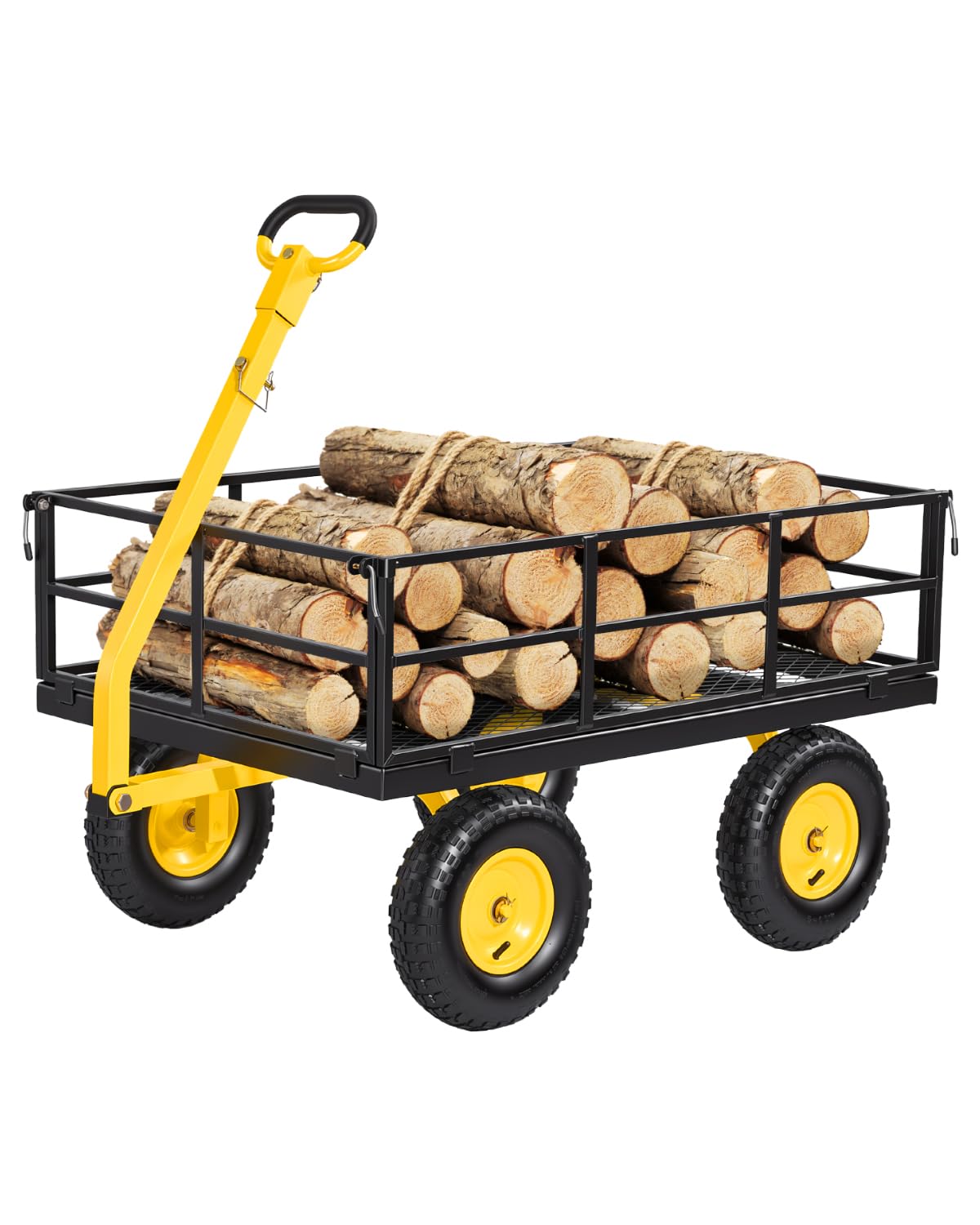 VEVOR 900 LBS Steel Garden Cart, 2 in 1 Handle, Heavy Duty Pullable Garden Wagon with 10" Flat-Free Tires, Outdoor Utility Yard Wagon Cart with Detachable Side Panels, Attach to ATV or Tractor
