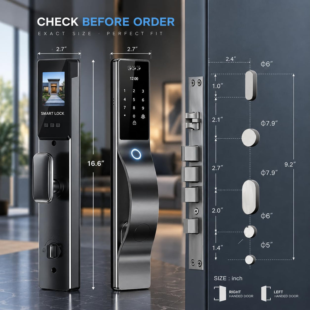 Smart Door Lock with Camera: 3D Face Recognition, Keyless Door Lock with Biometric Fingerprint, Passcode, IC Card, Mechanical Key, Doorbell, Video Intercom, WiShome App, Auto-Lock, Front Door Lock
