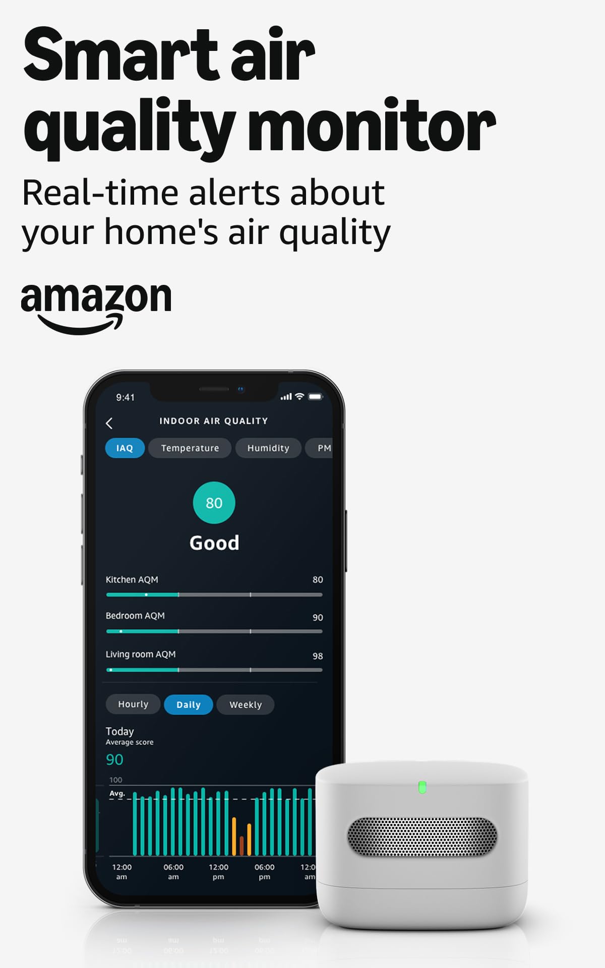 Amazon Smart Air Quality Monitor, Detects temperature, humidity, carbon monoxide, PM2.5 and VOCs, Get notifications when air quality drops, Works with Alexa (2-pack)