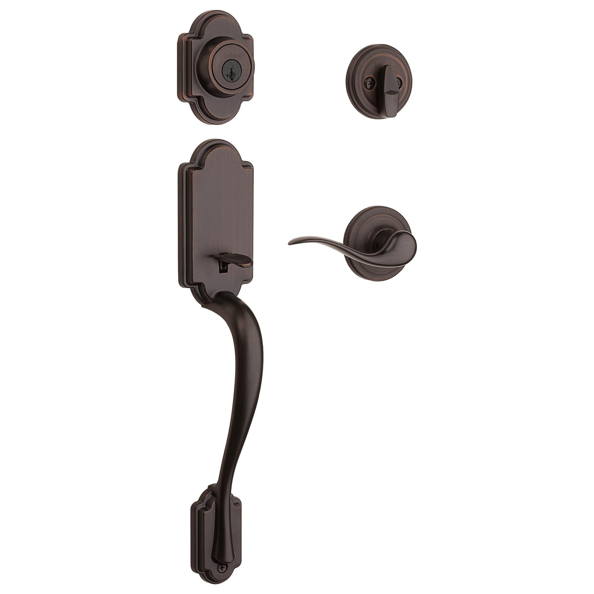 Kwikset Arlington Front Door Lock Handle and Deadbolt Set, Entry Door Handleset Exterior with Tustin Interior Reversible Lever, Venetian Bronze, Pick Resistant SmartKey Rekey Deadbolt Security