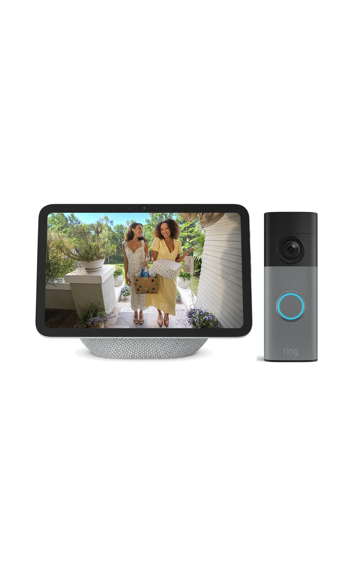 Amazon Echo Show 5 Smart Display with Alexa+ & Ring Battery Doorbell Bundle - 2x Bass, Retinal 2K Video, 6x Enhanced Zoom, Charcoal & Speckled Gray