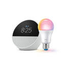 Echo Spot (newest model) with WiZ 60W A19 LED Smart Color Bulb - Connects to Your Wi-Fi - E26 Base - Control with Voice or App - Matter Compatible