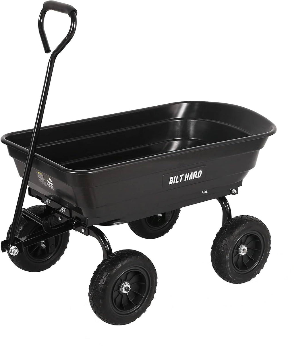 BILT HARD 7 Cu Ft Poly Garden Dump Cart 1200 lbs with No Flat Tires, Quick Release, 2-in-1 Convertible Handle, Dump Wagon Heavy Duty for Yard, Outdoor