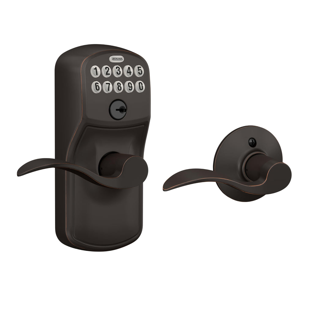 Schlage Electronic Keypad Lock, Lever Handle, Camelot Trim, Satin Chrome