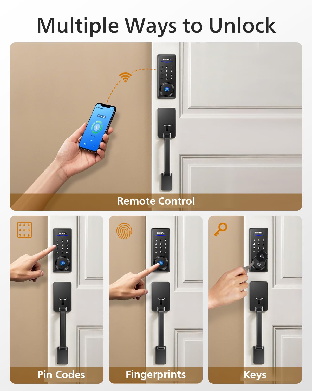 Philips Wi-Fi Smart Deadbolt with 2 Handles, Front Lock Set with Gateway