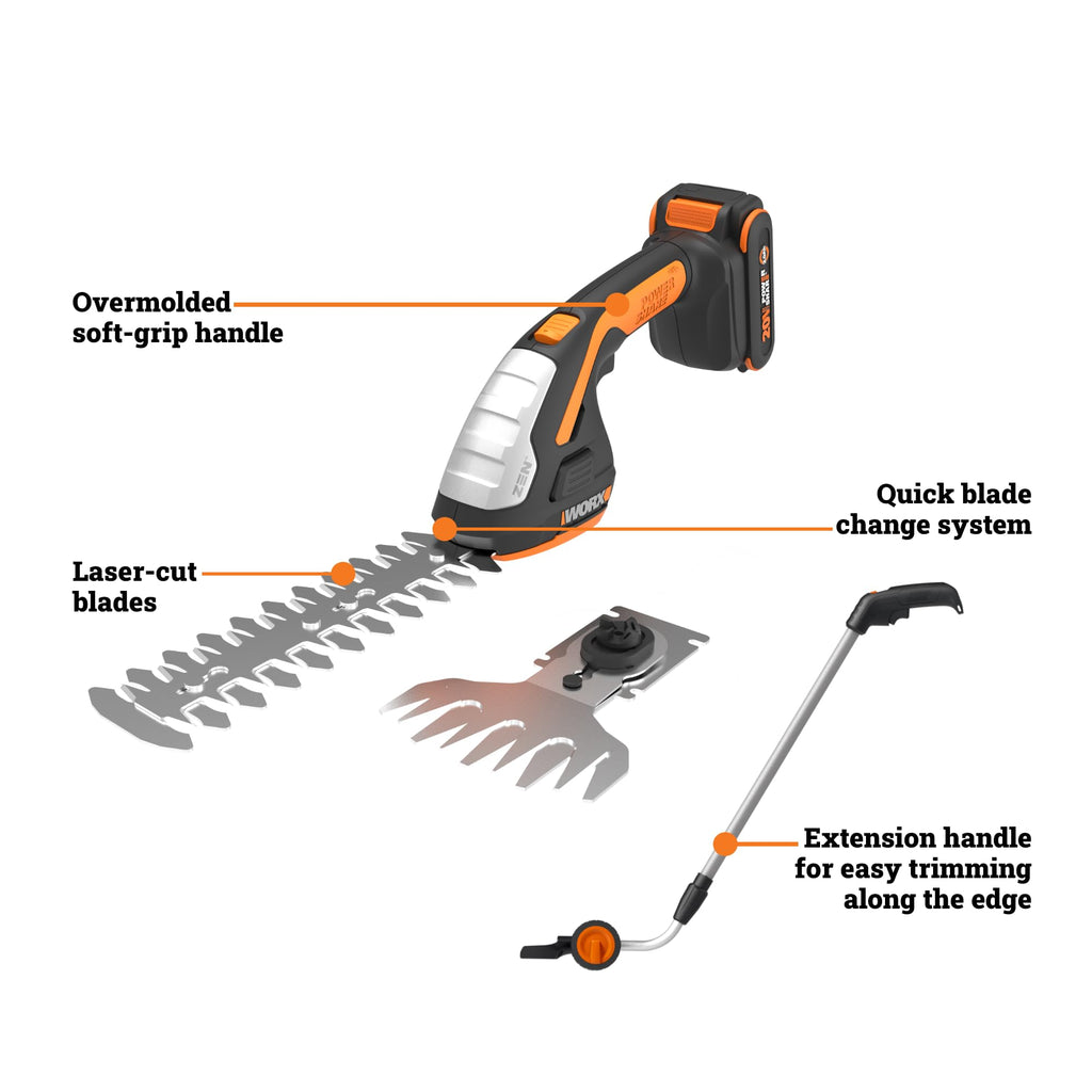 WORX Cordless Grass Shear & Shrub Trimmer, 20V with Extension Pole, WG801.4