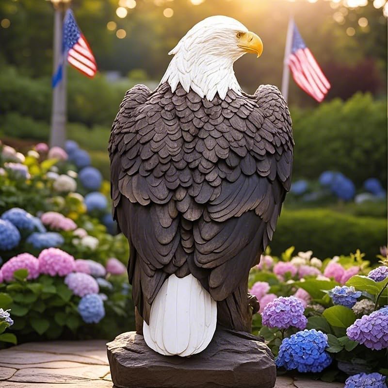 Bald Eagle Statue Outdoor - Large American Eagle Figurine for Garden 24.4"H