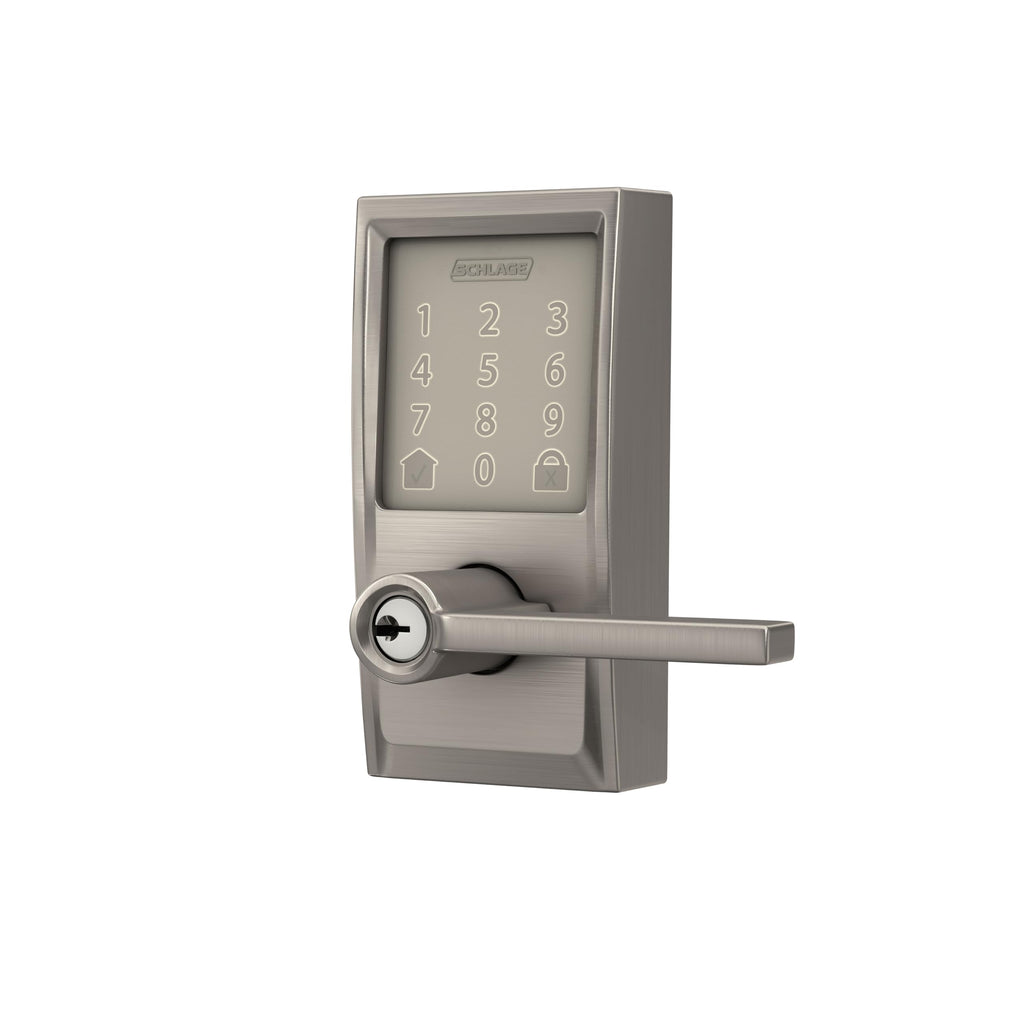 Schlage Encode Smart WiFi Lock, Lever Handle, Camelot Trim, Satin Nickel