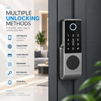 smart latch double gate lock, electronic gate latch for outdoor fence, waterproof keyless smart rim lock, electric double sided keypad locks, Fingerprint, Passcode, Key, IC Card, Tuya App