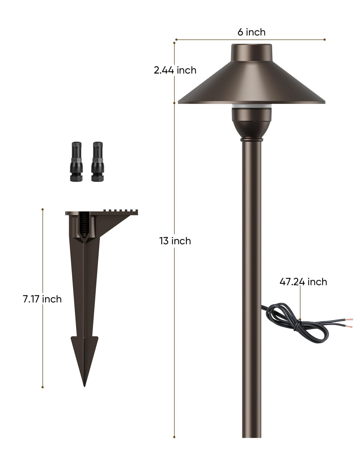 Low Voltage Landscape Lighting 12-Pack, Aluminum 12V Pathway Lights with G4 Bulbs, Waterproof Oil Rubbed Bronze Color Wired Path Lights with Connectors for Walkway Yard Garden