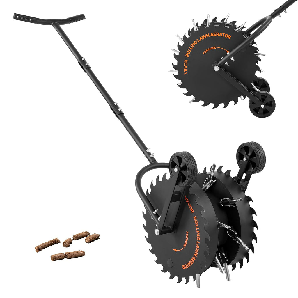 VEVOR Rolling Lawn Core Aerator, 16.6 in Coring Aerator Roller with Anti-Clog Tines, Heavy Duty & Rust-Resistant, Yard Grass Pulling Plugs Manual Aeration Tool for Compacted Garden Soil Loosening
