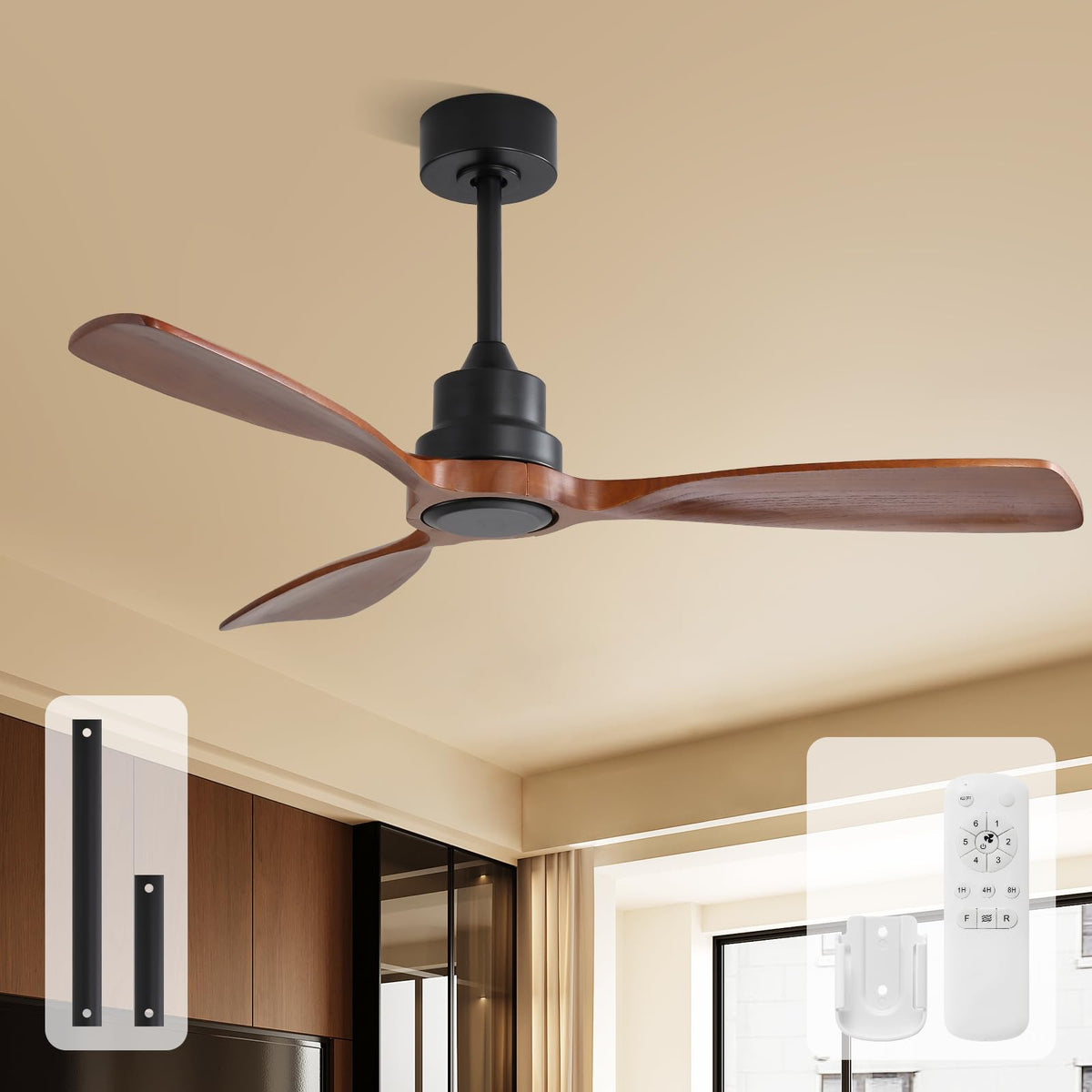 Sofucor 48 Inch Smart Wood Ceiling Fans with Lights, Flush/Downrod Mount