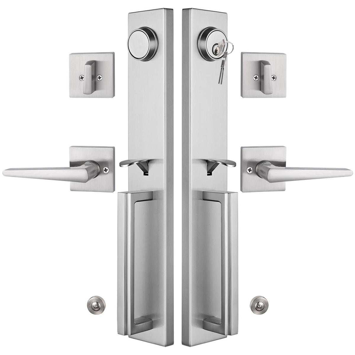 Digital Front Door Handleset with Keypad for Double Doors in Black Finish- Electronic Lockset with Dummy Set