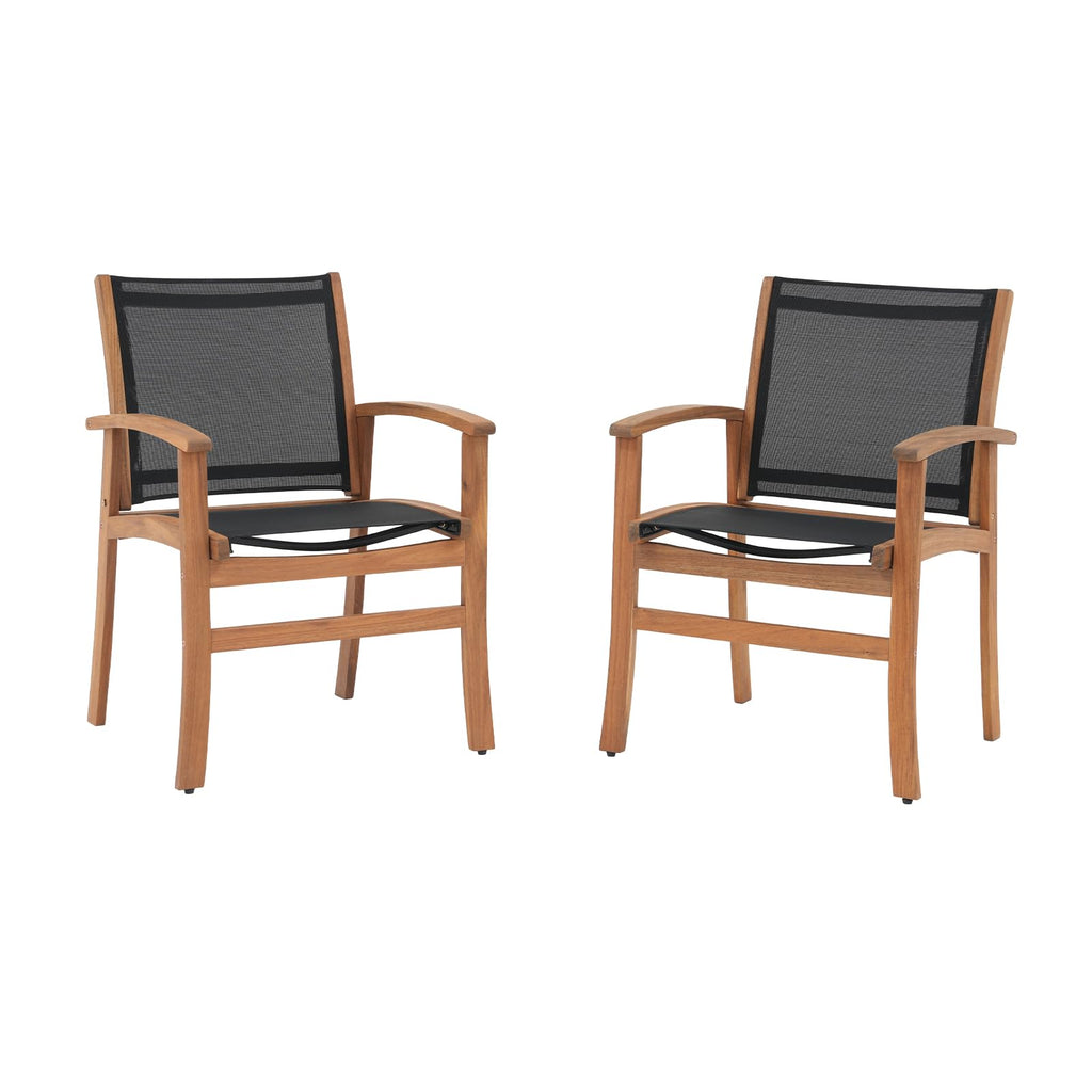 Acacia Wood Patio Dining Chairs Set (Black, 2 Pieces)
