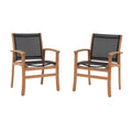 Acacia Wood Patio Dining Chairs Set (Black, 2 Pieces)