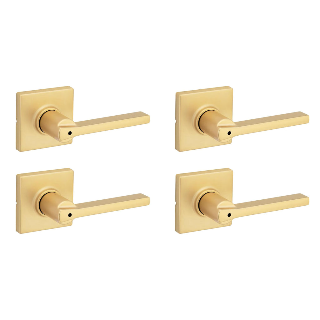 Kwikset Casey Entry Door Handle with Lock and Key, Secure Keyed Reversible Lever Exterior, for Front Entrance and Bedrooms, Matte Black, 4 Pack, Pick Resistant SmartKey Rekey Security and Microban