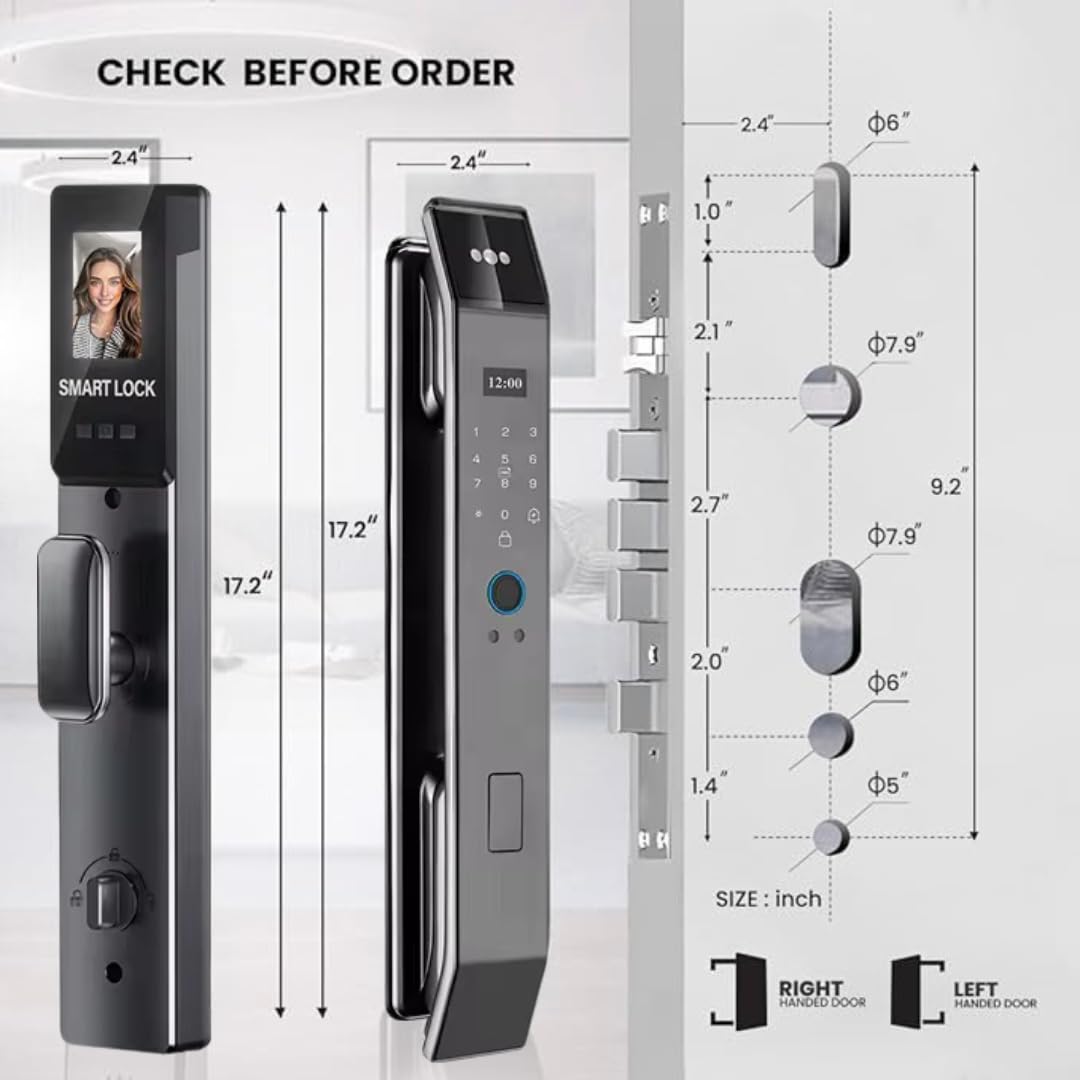3D Face Recognition Smart Door Lock – Fully Automatic Biometric Fingerprint Lock with Facial Scan, APP Control, Keypad & Key Entry | Aluminum Alloy Digital Front Door Lock for Home, Office & Apartment