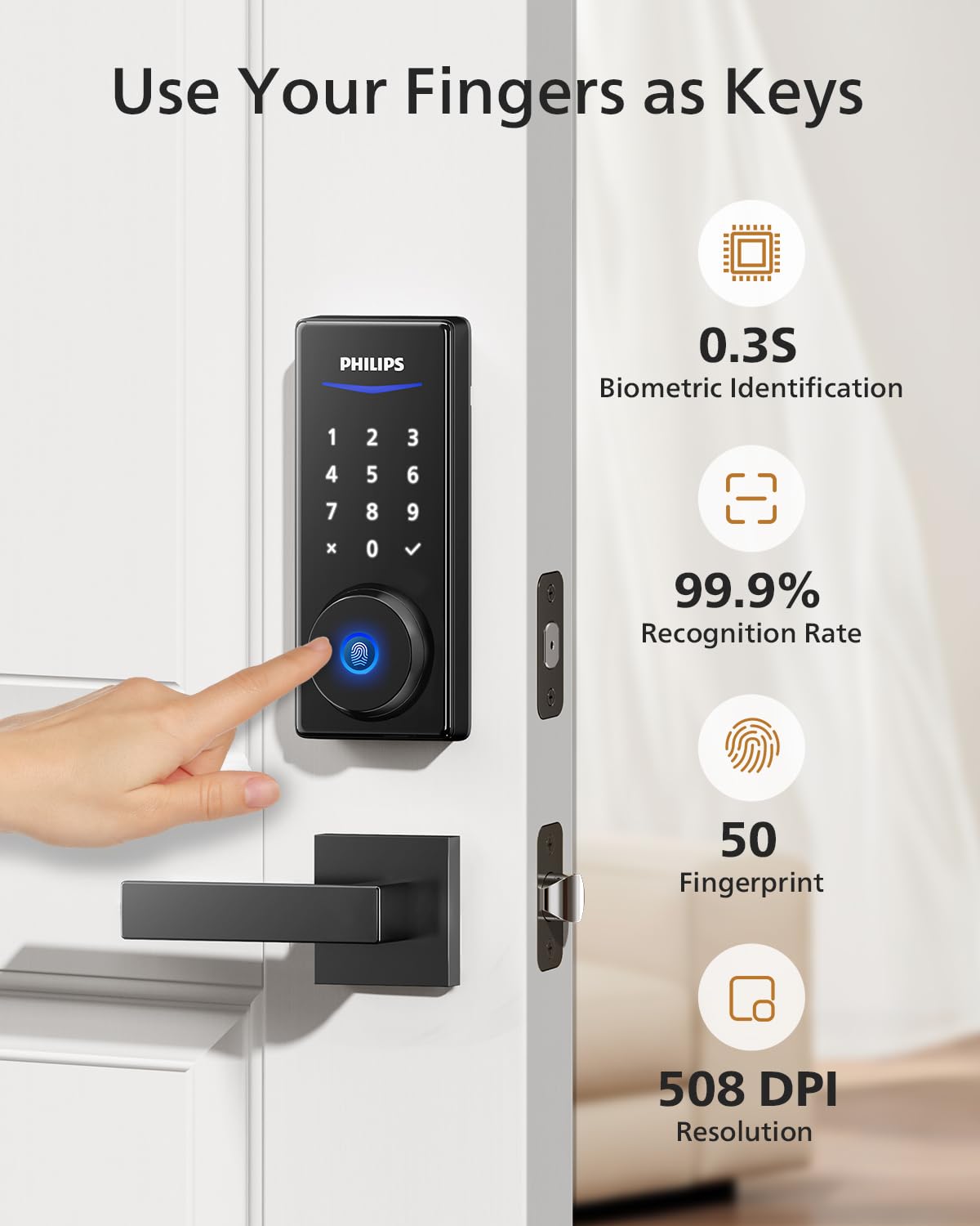Philips Smart Lock with Door Lever, APP Control, Fingerprint Unlock