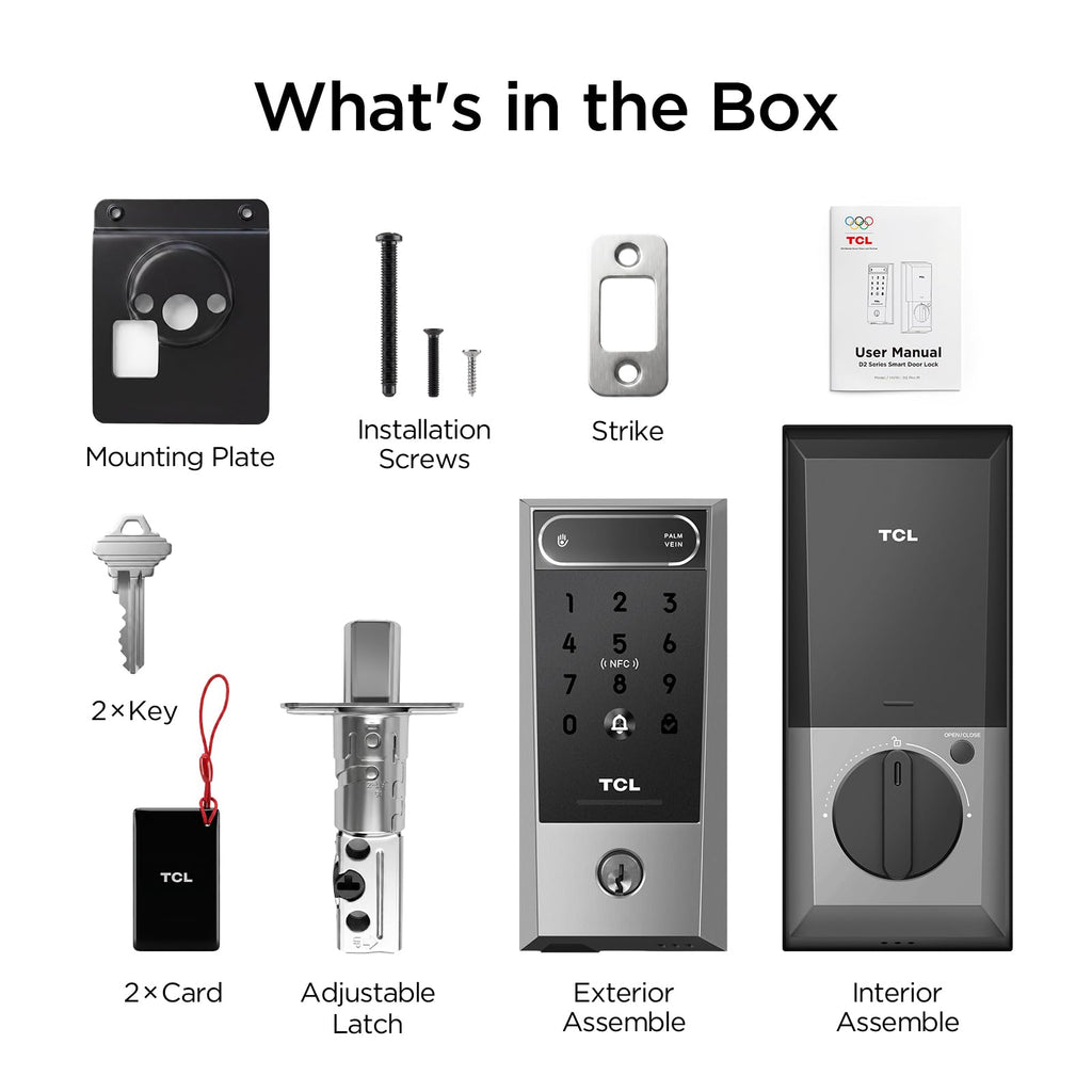 TCL Smart Lock, Palm Vein Keyless Entry Deadbolt with Matter Over Thread