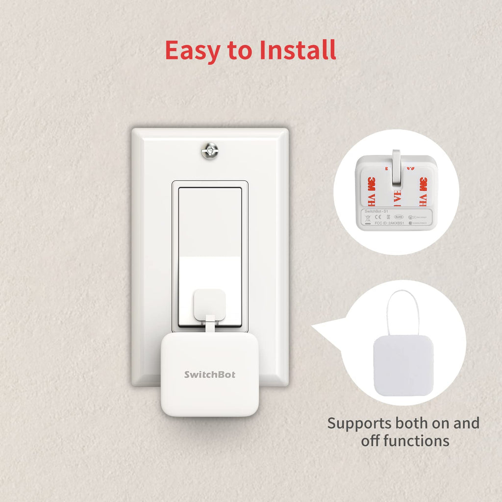 Switchbot Smart Switch Button Pusher (Bluetooth) – Fingerbot for Rocker Switch/One-Way Buttons with Remote and hub 3, App Timer Control, No Wiring, Optional Hub Required for Voice/Remote, White