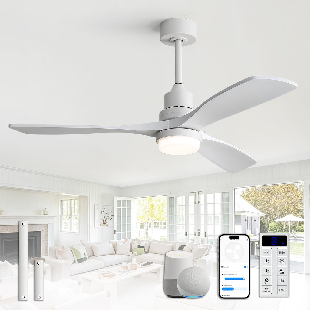 Sofucor 48 Inch Smart Wood Ceiling Fans with Lights, Flush/Downrod Mount