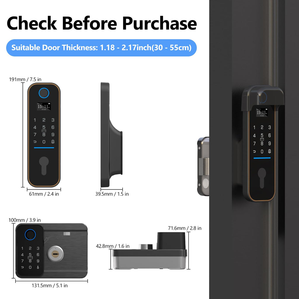 Double Sided Fingerprint Gate Lock, IC Card NFC Remote Control