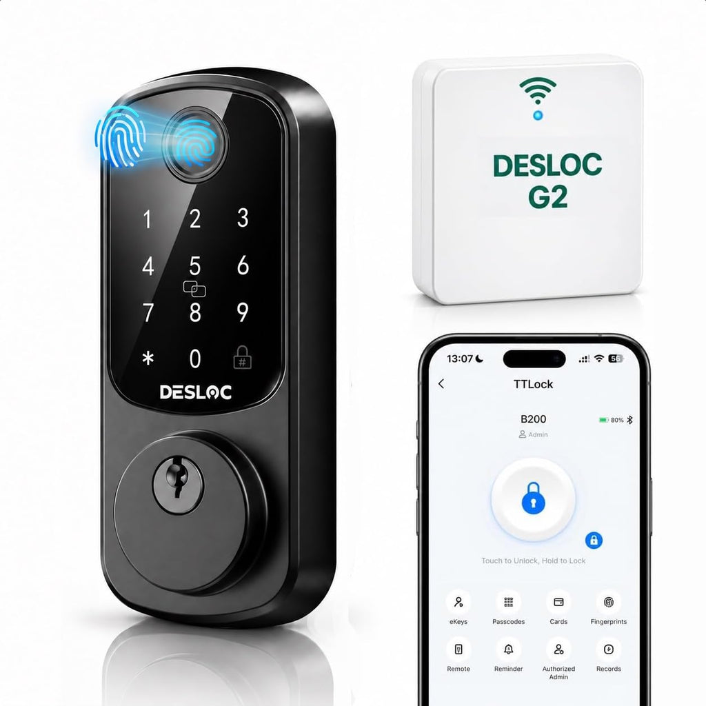 DESLOC B200 Smart Front Door Lock Handle Set, Fingerprint & App Control