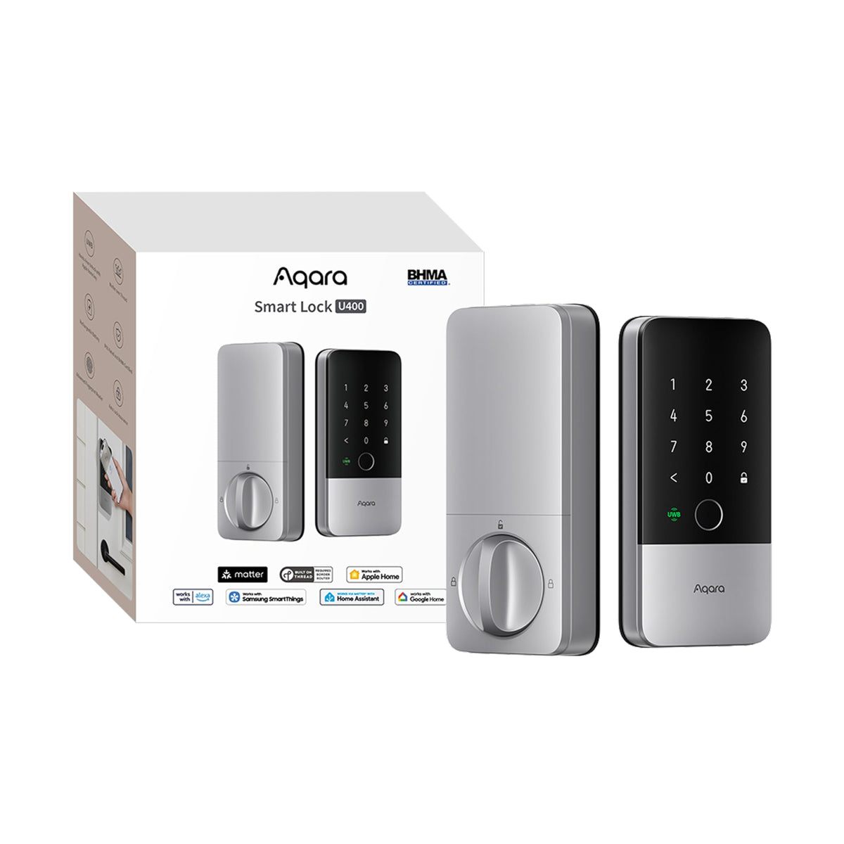 Aqara UWB Smart Lock U400, Apple Home Key, Fingerprint Deadbolt, Black